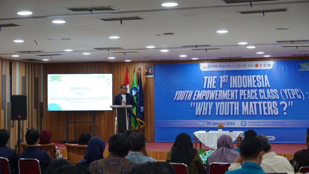 Event The 1st Indonesia Youth Empowerment Peace Class (YEPC): Why Youth Matters di Auditorium dr. H. Abdul Rajak Lt 5 Universitas Mohammad Husni Thamrin, Jakarta Timur, Kamis, 29 Januari 2026. (foto/istimewa)